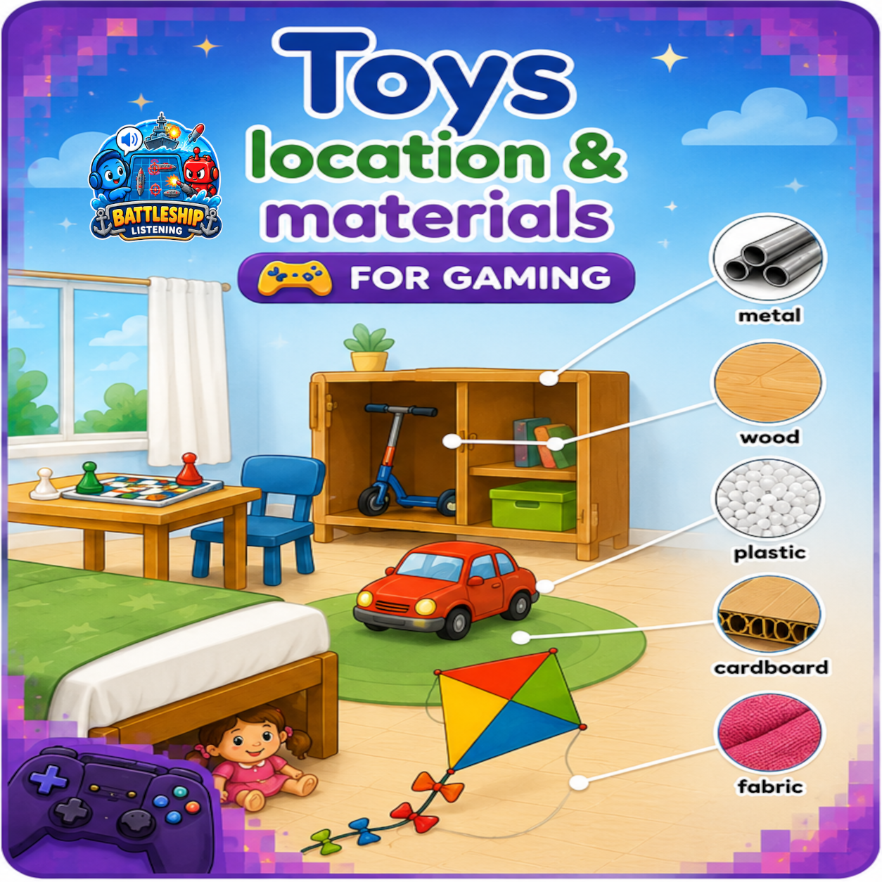 Toys locations and materials